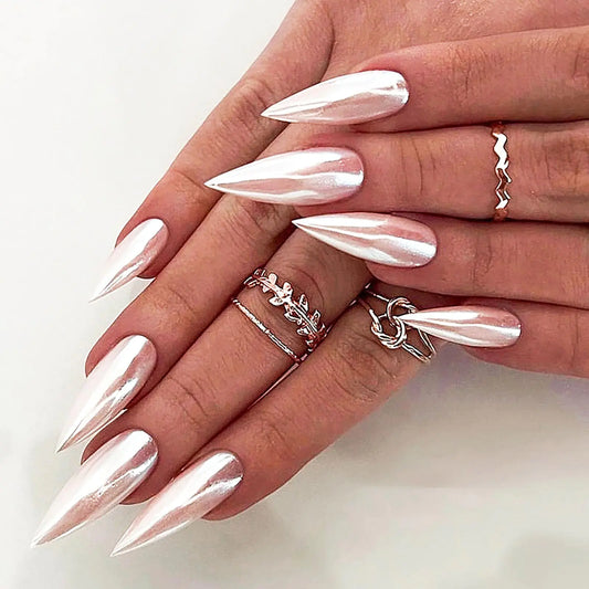 24pcs Stiletto Press on Nails Long Almond Fake Nails Glossy False Nails with Glue Pink Glitter Acrylic Nails
